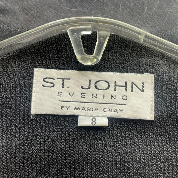 St. John Evening Black Silver Sequin Detail Wrap Sweater Dress Sz 8 - Picture 6 of 7